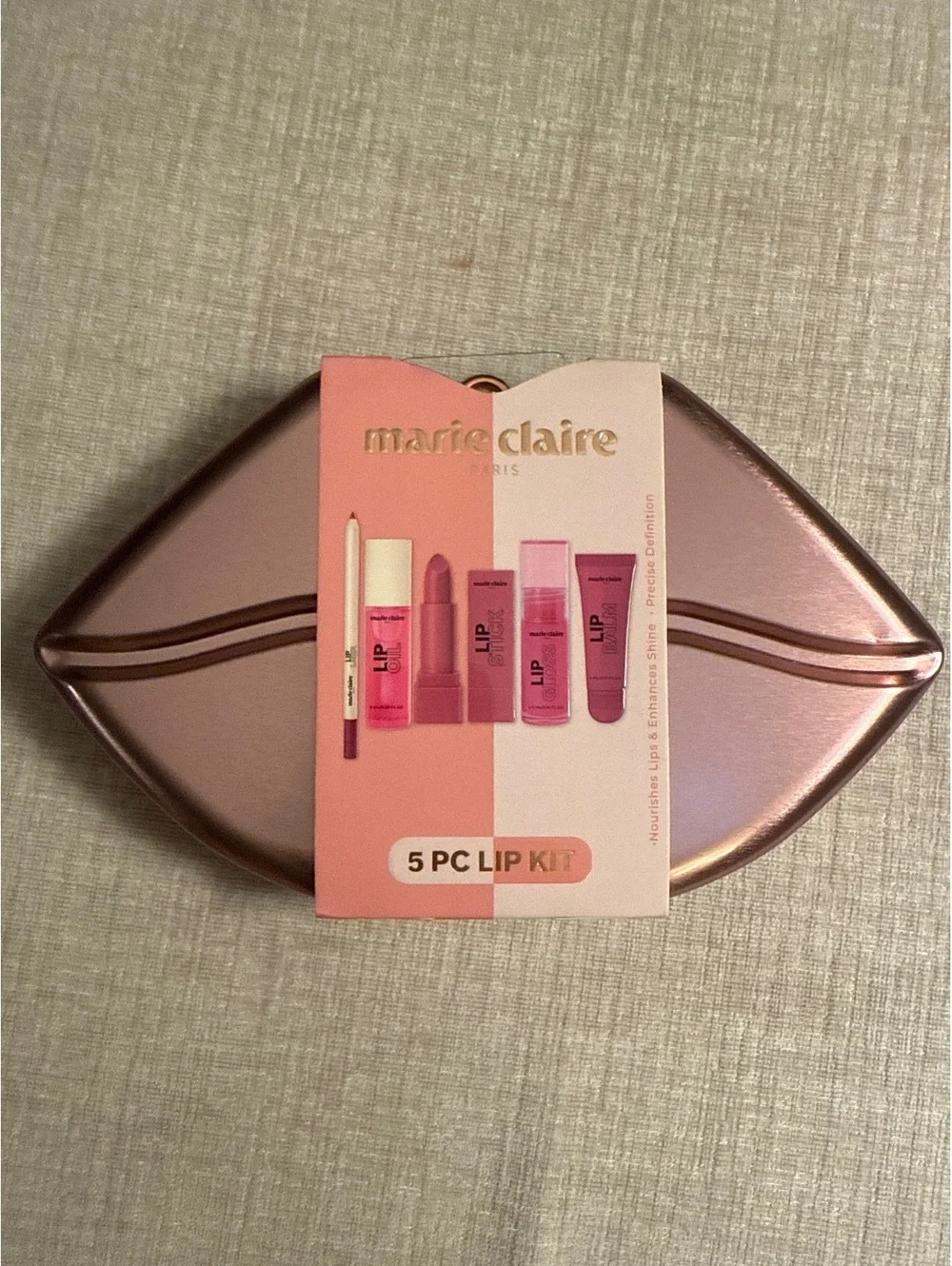 marie claire 5 PC Lip Kit in Rose Gold Lip-Shaped Case